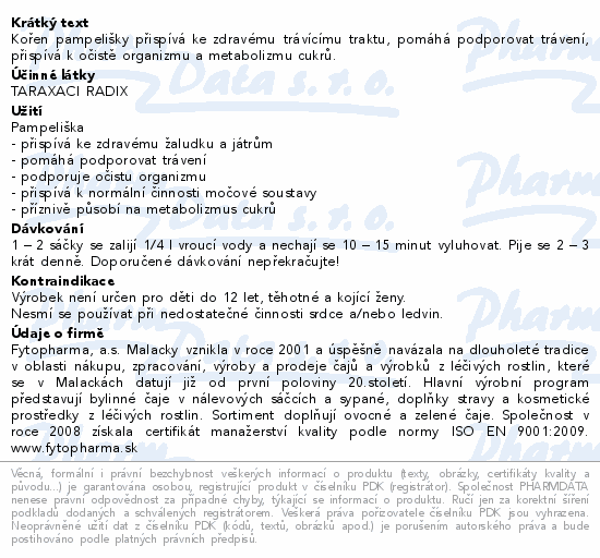 Pampeliška kořen čaj porc. 20x1.5g Fytopharma