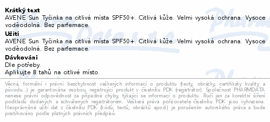 AVENE Sun Tyčinka na citlivá místa SPF50+ 8g