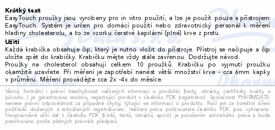 Proužky pro měření cholesterolu EasyTouch 10ks