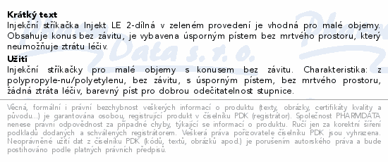 Stříkačka INJEKT 2-dílná 20ml LE zelená ster.100ks