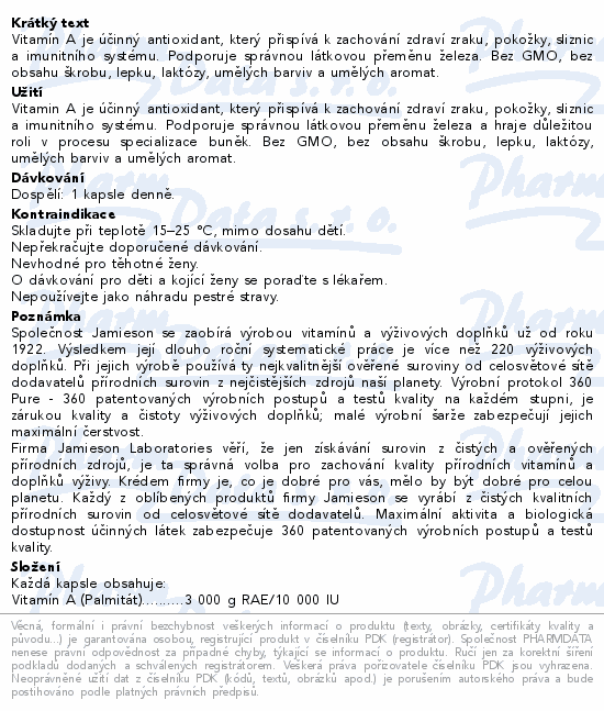 JAMIESON Vitamín A 10 000 IU cps.100