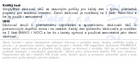 SimplyMed Pill diary dávkovač léků týdenní YHL015